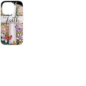 Faith-Cross Papillons floraux Christ Fleurs Religieuse Fille Coque pour iPhone 14 Pro