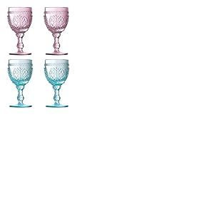 Premier Housewares Fleur Verres &agrave; vin, Rose/Bleu, 8 x 8 x 15 cm