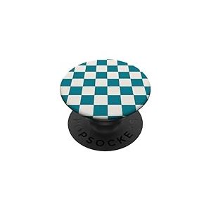 Motif Damier - Bleu Sarcelle et Blanc &agrave; Carreaux PopSockets PopGrip Adh&eacute;sif