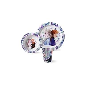 Frozen Set de petit-déjeuner 3 pièces en polypropylène avec assiette, bol et gobelet dans l'étui, violet