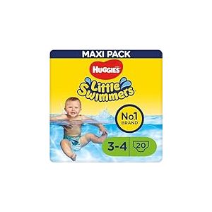 HUGGIES Little Swimmers MAXIPACK couches de bain jetables pour bébé Taille 3/4 (7-15kg), paquet de 20 couches, 1ères baignades, protège sans gonfler, barrière anti-fuite, ceinture extensible
