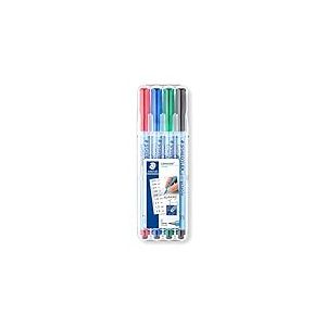 Staedtler Lumocolor Correctable, Feutres non-permanents à pointe fine effaçables à sec, Étui chevalet avec 4 feutres assortis, 305F WP4-1, Bariolé, F-Spitze | 4er Set