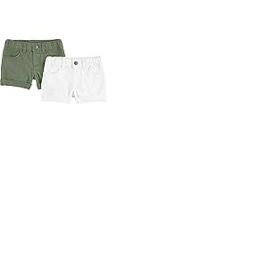 Simple Joys by Carter's Denim Shorts, Pack of 2 Jean, Blanc/Vert Olive, 12 Mois Fille