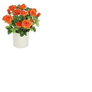 Fleurs Sauvages en Pot de 32 cm - Roses artificielles - Roses Sauvages - Plante Artificielle - Décoration de Mariage - Décoration de Table - Fleur décorative en Pot - Orange