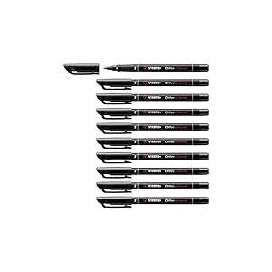 STABILO OHPen - Marqueur permanent - Lot x 10 marqueurs - Noir (encre permanente/pointe fine 0,7mm)