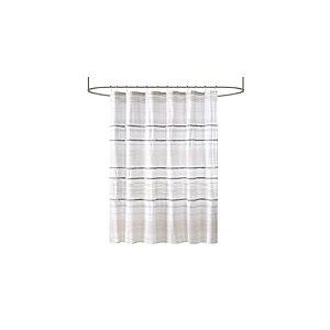 INK+IVY NEA Rideau de Douche 100% Coton &agrave; Pompons Style boh&egrave;me, imprim&eacute; &agrave; Rayures Multicolores, Lavable en Machine, d&eacute;coration d'int&eacute;rieur Moderne, pour Salle de Bain Baignoire, 183 x 182,9 cm, Blanc