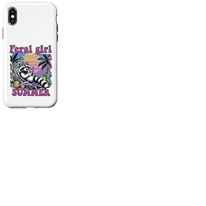 Feral Girl Summer Raton Laveur Plage Vacances Coucher de Soleil Coque pour iPhone X/XS