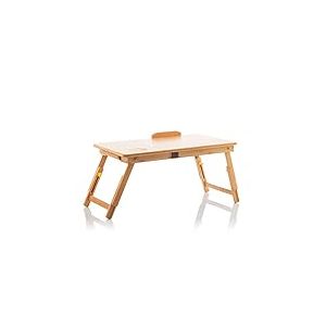 InnovaGoods - Table Pliante d'Appoint en Bambou Lapwood, avec Tiroir et Repose-Verre, Hauteur Réglable 21-27cm, Idéale pour Barbecue Charbon et Travail à Domicile, Beige, 53,5 x 21-27 x 34 cm, Bois