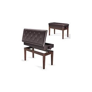 Clevich Tabouret de Piano réglable en Hauteur 48-58 cm, Banc de Piano Double, avec Espace de Rangement, Banquette Piano avec Coussin en Cuir PU, Charge maximale : 200 kg, Couleur Noyer