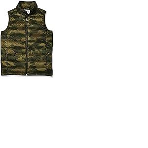Amazon Essentials Gilet Matelassé Léger à Capuche, Imperméable Garçon, Vert Camouflage, 8 ans