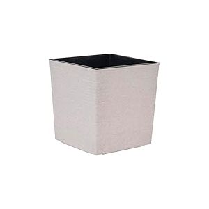 Nizza Groove Pot de Fleurs en Plastique Aspect rainur&eacute; avec &eacute;l&eacute;ment en Fibres de Bois et Insert Cr&egrave;me 40 x 41 cm