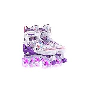 Hikole Patins à roulettes pour Enfants, Patins à roulettes Lumineux réglables pour Filles et garçons