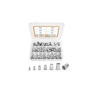 VIGRUE Lot de 250 écrous à riveter M3 M4 M5 M6 M8 M10 Rivets filetés Écrou à rivets A2-70 en acier inoxydable Outil à tête plate Filetage Rivet Nutsert Capuchon Écrous pour pince à écrou à riveter