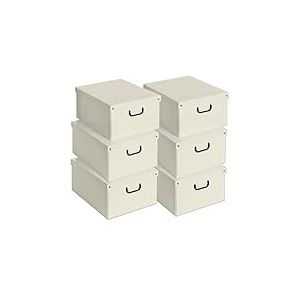 Lavatelli Lot de 6 Boîtes Rangement avec Couvercle – Grandes Boîtes Organisateurs Placard en Carton Beige 39x50x24 cm pour Literie, Saisons, Vêtements, Maison