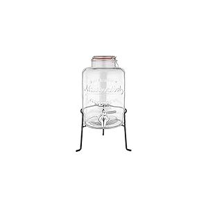 Olympia Distributeur d'eau r&eacute;tro en verre avec socle, 8.5L, 460(h)x200(l)x210(p)mm, support en fil et robinet en acier inoxydable, verre transparent, couvercle verrouillable, CK939