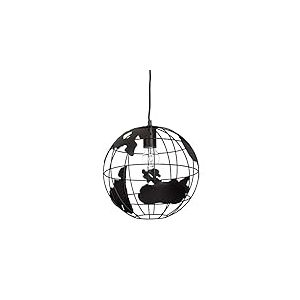 Relaxdays Lampe à suspension abat-jour boule globe monde métal luminaire plafond Ø 30 cm, noir