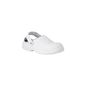 REPOSA Mixte Medical avec Embout en Acier, Bloc avec Empeigne Rembourrée Respirante, Sangle Réglable et Semelle SRC Antidérapante, Antichoc et Antistatique, Sabot Sanita, Blanc, 41 EU
