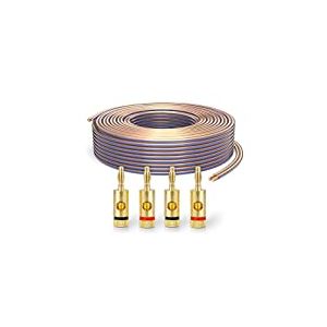 PureLink SP010-010 Câble d'enceinte 2x2,5mm² (99,9% OFC cuivre massif 0,10 mm) Câble de haut-parleur Hifi, 10m, transparent, Set comprenant 4 fiches bananes
