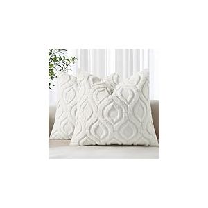 decorUhome Lot de 2 Housses de Coussin carr&eacute;es en Fausse Fourrure de Style boh&egrave;me Neutre pour canap&eacute;, 50 x 50 cm, Blanc cr&egrave;me