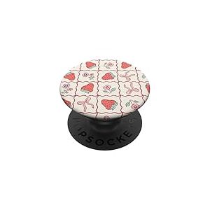 Motif fleurs de fraises rétro - Nœuds - Motif damier PopSockets PopGrip Adhésif