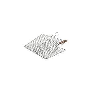 RUECAB 1091 Grille de Barbecue Double Quadrill&eacute; Inox Poign&eacute;e Bois Argent 2 x 34 x 43 cm, Nc
