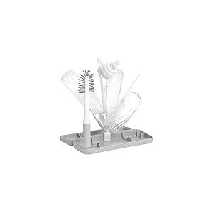 Ubbi On-The-Go Drying Rack and Brush Set, Includes Travel Case and Bottle Brush for Compact Storage, Holds Up to 8 Bottles, Baby Travel Accessories, Grey