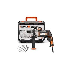 WORX Perceuse à percussion filaire 800W WX328, mandrin sans clé de 13 mm, vitesse variable, rotation avant et arrière, livrée avec 3 forets HSS, 3 forets pour le béton, 1 jauge de profondeur