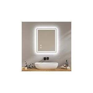 EMKE Miroir Salle de Bain avec Éclairage 60x50 cm, Anti-Buée, Interrupteur Tactile, Miroir Salle de Bain Blanc Froid Dimmable, Fonction Mémoire, Arrêt Automatique après 3 Heures, Miroir LED