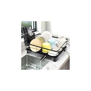VINATO &Eacute;gouttoir &agrave; Vaisselle Noir &ndash; 43x33x15cm Dish Rack Compact, &Eacute;gouttoir sur &Eacute;vier avec Plateau Amovible, Rangement Cuisine Organisateur en Acier Carbone
