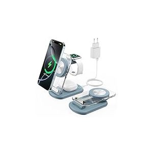 Station de Charge sans Fil magnétique 3 en 1 pour appareils Apple, Chargeur Rapide et Pliable pour Voyage, avec lumière Nocturne pour iPhone 16, 15, 14, Apple Watch/AirPods Pro, LB