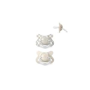 Suavinex, Lot 2 Sucettes Nouveau-n&eacute;s et Tr&egrave;s Petits B&eacute;b&eacute;s, Taille Sp&eacute;ciale Mini -2/2 Mois, T&eacute;tine Sym&eacute;trique Silicone SX Pro, Plate, R&eacute;versible, Respecte le D&eacute;veloppement Buccodentaire, Beige