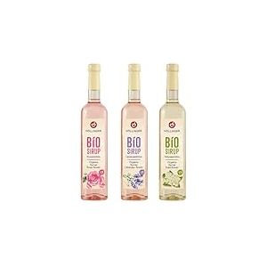 H&ouml;llinger Bio Sirop Floral, Lot de 3 Bouteilles en Verre de 500ml, Fleurs de Sureau, Rose et Lavande, Sirop Biologique Sans Alcool, Dilution 1:9