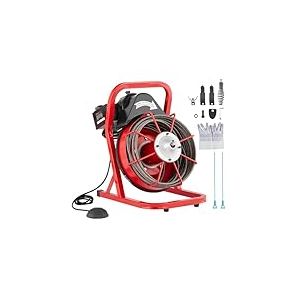 VEVOR Déboucheur Électrique de Canalisation 12 m x 0,95 cm Machine de Nettoyage de Tuyaux Alimentation Manuelle Nettoyeur de Tubes Drain 250 W, 4 Coupeurs, Commande à Pied par Air pour Tuyaux 5-10 cm
