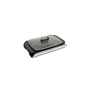Girmi BQ91 Gril et Barbecue, 2000W, Plaques Antiadhésives XL 40 x 30 cm à Double Usage, sans Fumée, Couvercle en Verre Trempé, Température Réglable, Bac Récupérateur de Graisse, Gris
