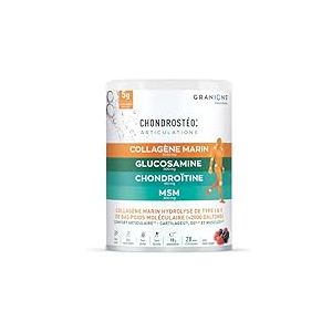 GRANIONS - Collagene Marin Poudre - CHONDROSTEO + Articulations - Glucosamine + Chondroitine - Collagene Hydrolysé d'origine marine - 10g PAR JOUR - Goût Fruits Rouges - 280 g