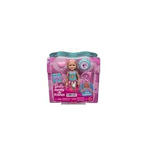 Barbie Club Chelsea Petite poup&eacute;e blonde &agrave; m&egrave;ches roses de 15 cm sur le th&egrave;me de l&rsquo;anniversaire, robe color&eacute;e et 4 accessoires de f&ecirc;te, JJB37