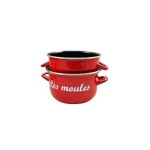 Baumalu, Marmite à Moules 24 cm Rouge en Acier Émaillé avec Couvercle Inox, Compatible Tous Feux y compris Induction, Idéale pour une Cuisine de Professionnel, Présentation Élégante et Pratique