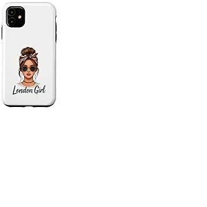 London Girl Messy Bun, Drapeau Britannique Royaume-Uni Femmes Coque pour iPhone 11