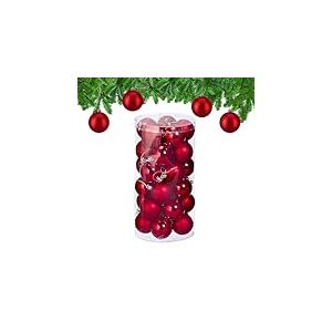 Relaxdays Boule de No&euml;l, lot Pratique de 30, en Plastique Robuste, pour d&eacute;corer Le Sapin, D : 6 cm, Rouge