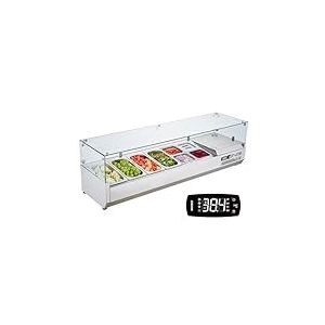 VEVOR Saladette Réfrigérée à Poser 155 W, Vitrine Réfrigérée pour Pizzeria, avec 4 1/3 Casseroles et 4 1/6 Casseroles, Corps en Inox 304 et Couvercle en PC, pour Préparation de Sandwich Ingrédients