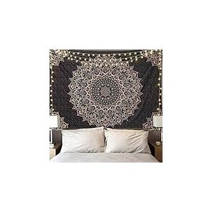 Edeesky Tapisserie murale psych&eacute;d&eacute;lique mandala noire &agrave; suspendre - Esth&eacute;tique - Hippie indienne - D&eacute;coration murale boh&egrave;me pour chambre &agrave; coucher, salon, dortoir