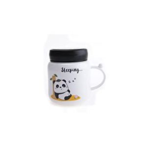 lachineuse - Mug Panda Zen 420 ml - Tasse avec Couvercle Vissable - Pot Style Japonais Asiatique - En Porcelaine - Tasse à Thé, Café, Boissons Chaudes - Vaisselle Japonaise - Coloris Blanc