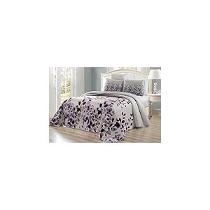 Parure de lit 3 pièces imprimée Fine (292,1 x 241,3 cm), Couvre-lit réversible pour très Grand lit (Violet, Gris, Vigne)