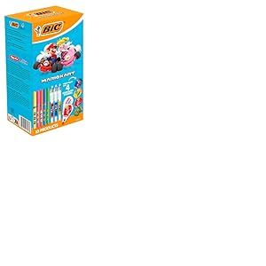 BIC Mario Kart Kit de Papeterie - Stylos-Bille Pointe Moyenne (1,0 mm)/Surligneurs Pointe Biseautée/Souris Correctrices 6 m/Autocollants - Boîte de 10