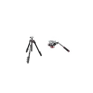 Manfrotto Trépied à 4 Parties en Fibre de Carbone & Rotule Video pour Trépied avec Base Plate et Levier Fixe, pour Stabilisateur Téléphone, Support Smartphone, Bras Magique, Vlog, Diffusion en Direct