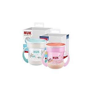 NUK Mini Magic Cup Night Tasse antifuite | 6+ mois | 160 ml | Bord antifuite &agrave; 360&deg; pour boire de tous les c&ocirc;t&eacute;s | Brille dans le noir | Poign&eacute;es ergonomiques | Sans BPA | Lapin (Rose) | Lot de 2