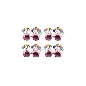 Boland 02612-3-Lunettes de fête Happy Birthday,4 pièces,lunettes en set pour adultes,lunettes de plaisir,sans correction,lunettes de soleil,tenue Bad Taste, accessoires pour déguisements de carnaval