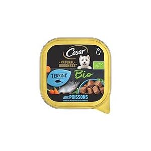 Cesar Barquettes Natural Goodness Bio Terrine – Nourriture Humide pour Chien – aux Poissons Garnis de Petits Pois et de Carottes – Lot de 16 barquettes x 100 g