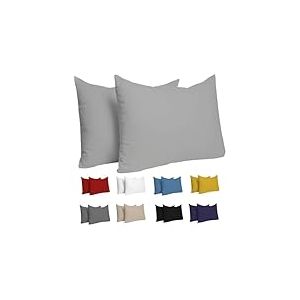 Taie Oreiller 50 x 70 cm Coton (Lot de 2) Dreamzie - 100% Coton Jersey 150 GSM -Gris - Taie d'oreiller 50x70 cm- Housse de Coussin Résistant et Hypoallergénique pour Oreiller 50x70 cm