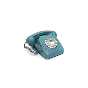 GPO 746 Téléphone Fixe rétro à Bouton-Poussoir pour la Maison, Le Bureau, téléphone rétro avec Sonnerie Authentique et Cordon bouclé, Bleu